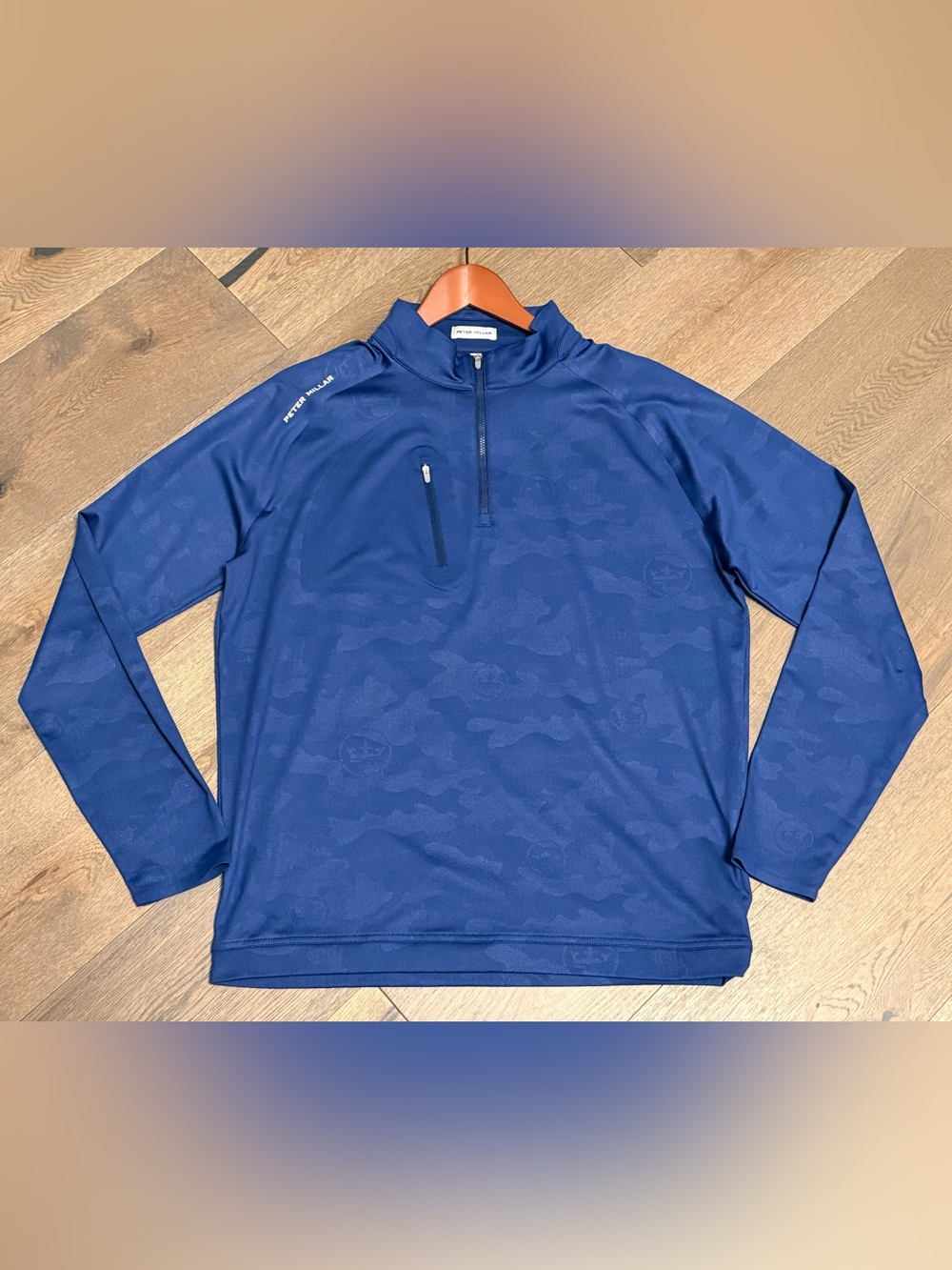 Peter Millar Navy Camouflage Quarter‑Zip Performance Jacket Sz M